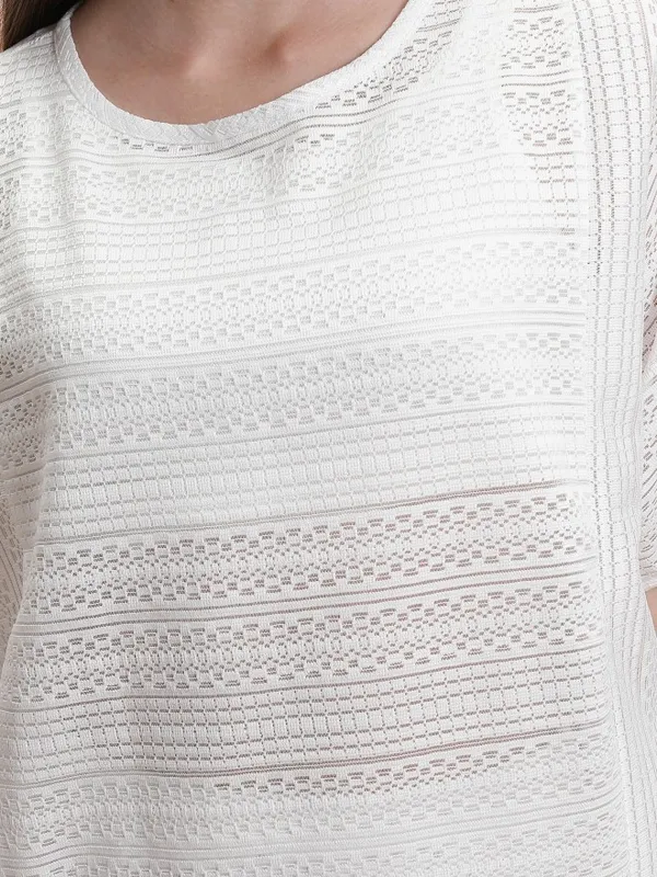  Tokyo Talkies Women White Self Design Regular Tops