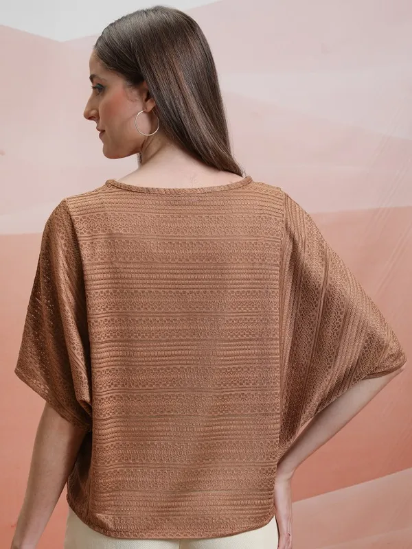 Tokyo Talkies Women Brown Self Design Regular Top
