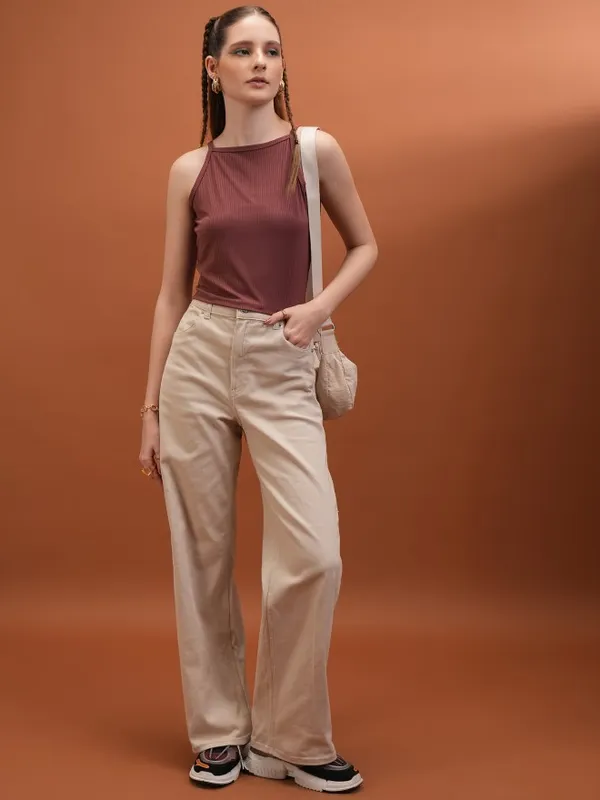  Tokyo Talkies Women Mauve Solid Fitted Tops