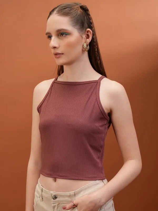  Tokyo Talkies Women Mauve Solid Fitted Tops