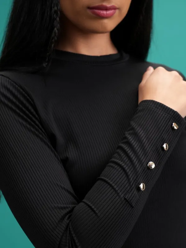  Tokyo Talkies Women Black Self Design Fitted Tops