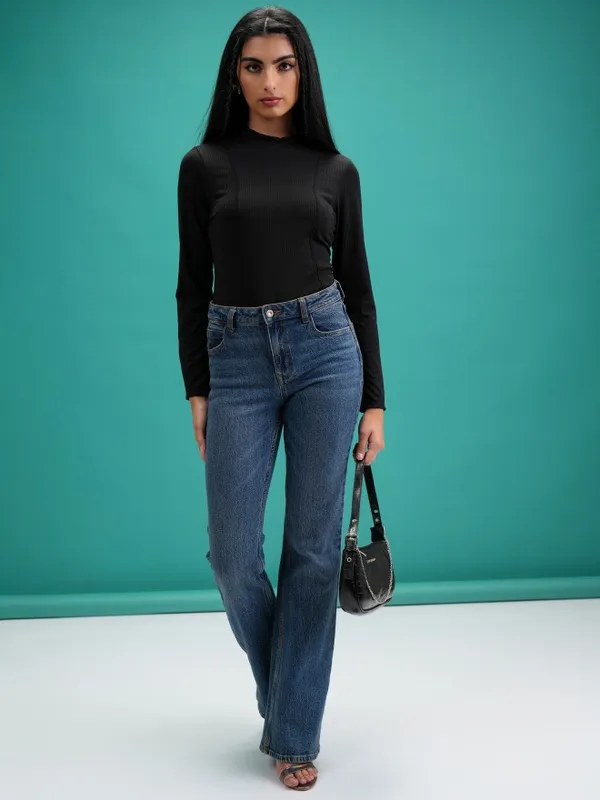 Tokyo Talkies Women Black Solid Fitted Tops