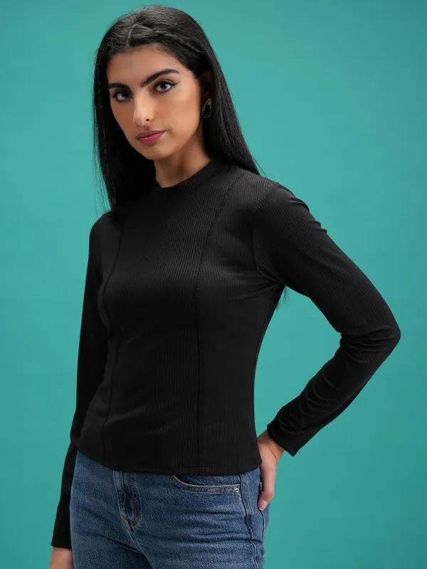  Tokyo Talkies Women Black Solid Fitted Tops