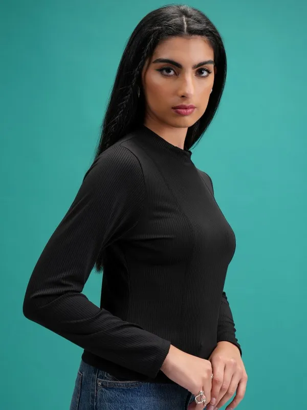  Tokyo Talkies Women Black Solid Fitted Tops