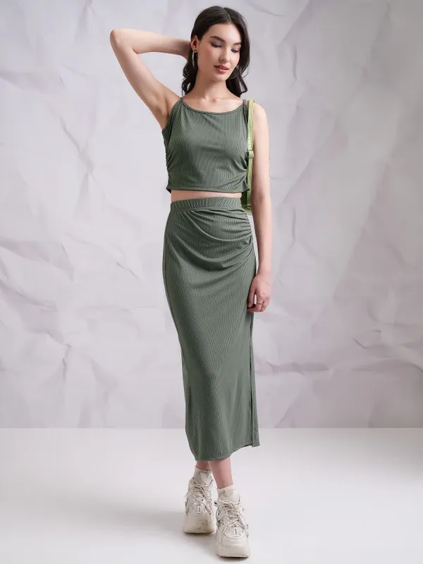 Tokyo Talkies Women Olive Top With Skirt