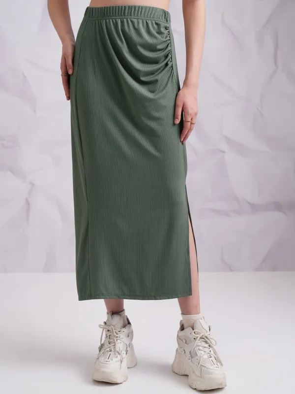 Tokyo Talkies Women Olive Top With Skirt