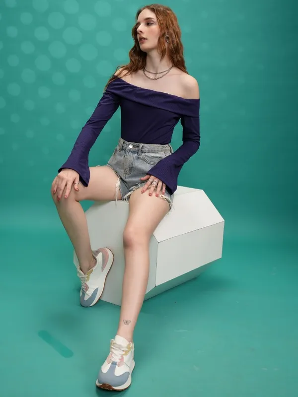 Tokyo Talkies Women Purple Solid Fitted Top