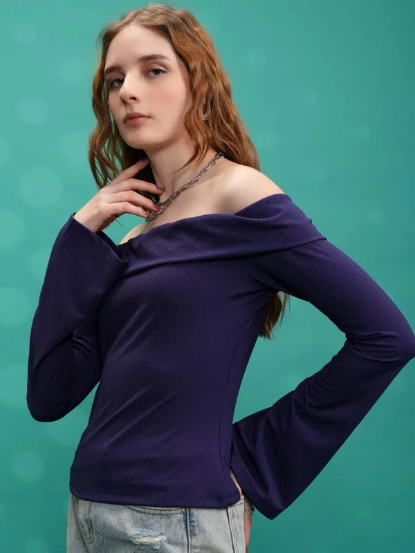 Tokyo Talkies Women Purple Solid Fitted Top