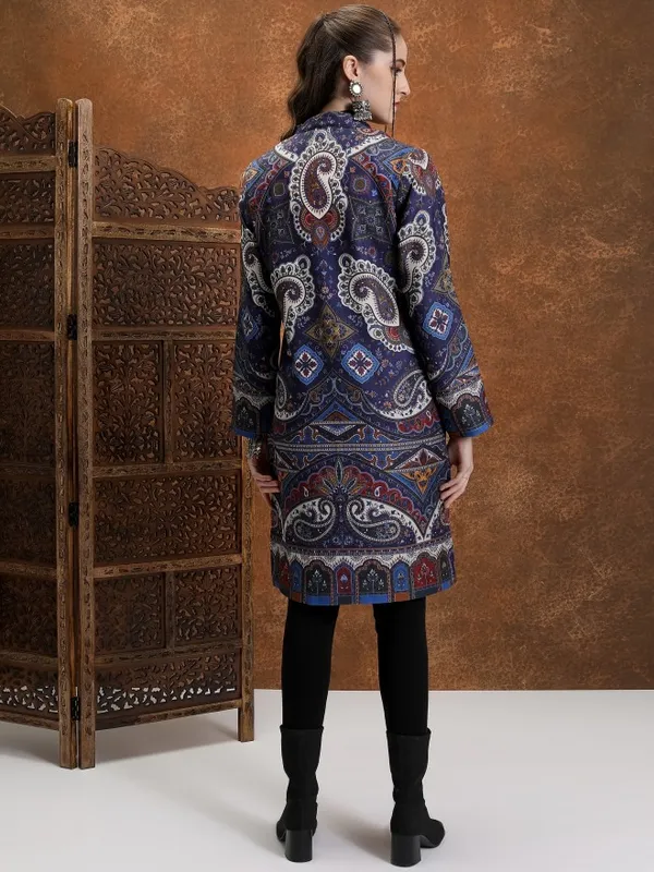 Vishudh Women Navy Blue Open Front Jacket