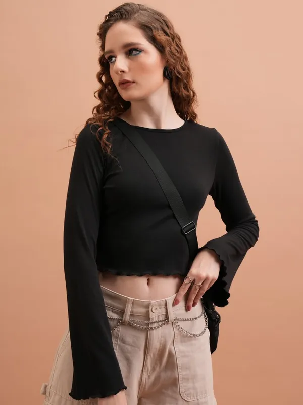  Tokyo Talkies Women Black Solid Fitted Tops