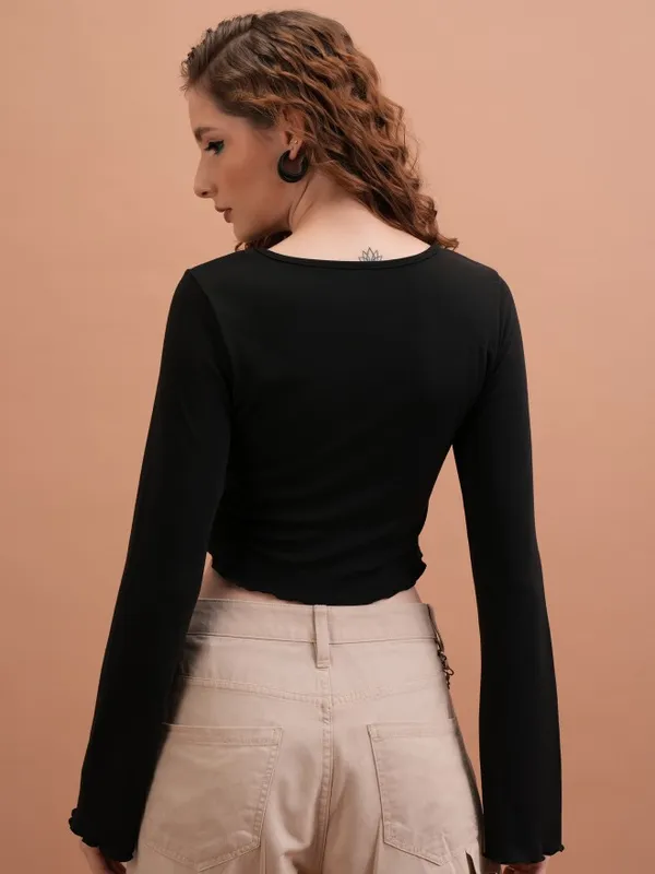  Tokyo Talkies Women Black Solid Fitted Tops