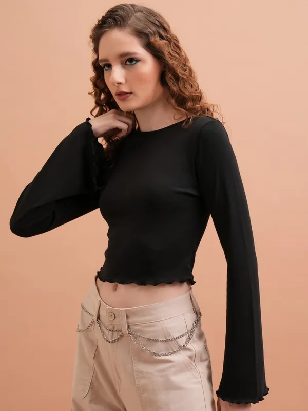  Tokyo Talkies Women Black Solid Fitted Tops