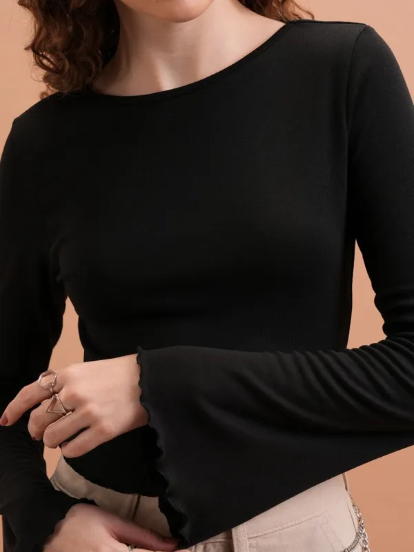  Tokyo Talkies Women Black Solid Fitted Tops