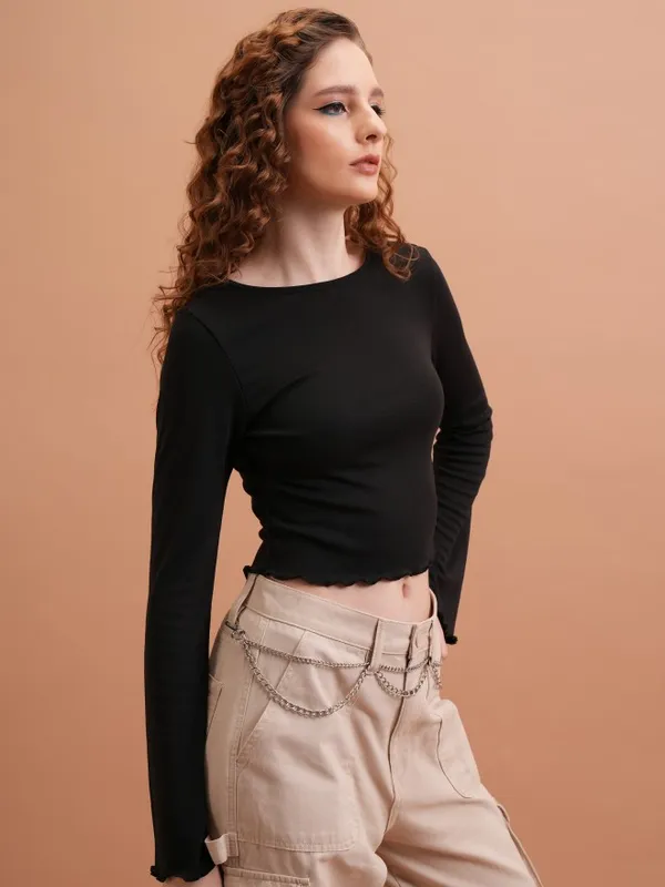  Tokyo Talkies Women Black Solid Fitted Tops