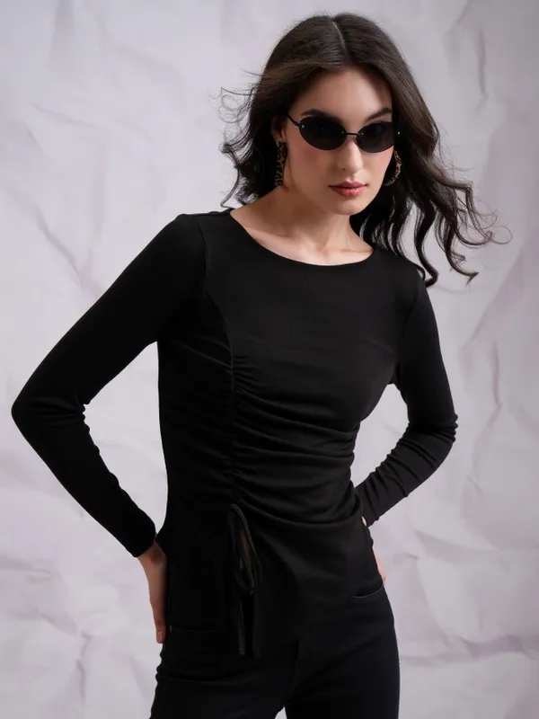  Tokyo Talkies Women Black Solid Fitted Tops