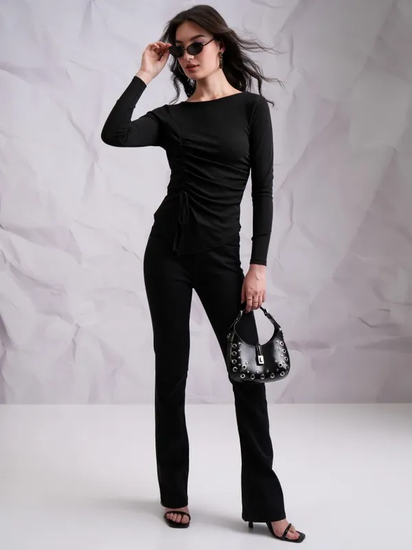  Tokyo Talkies Women Black Solid Fitted Tops