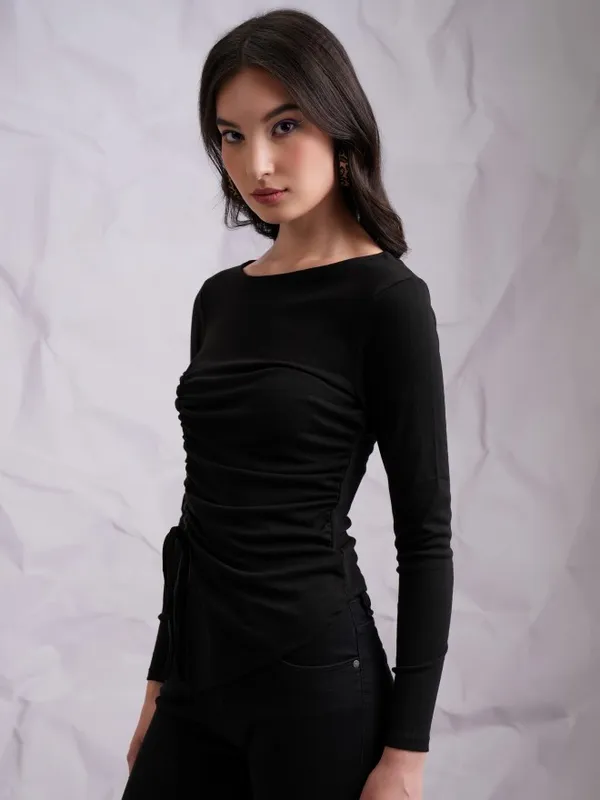  Tokyo Talkies Women Black Solid Fitted Tops