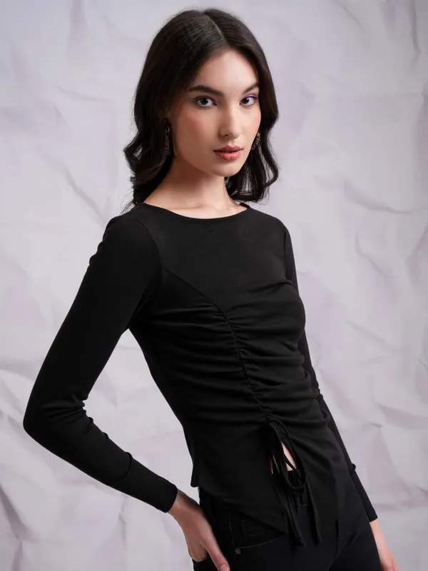  Tokyo Talkies Women Black Solid Fitted Tops