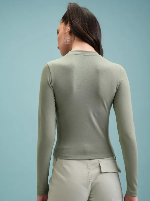  Tokyo Talkies Women Green Printed Fitted Tops