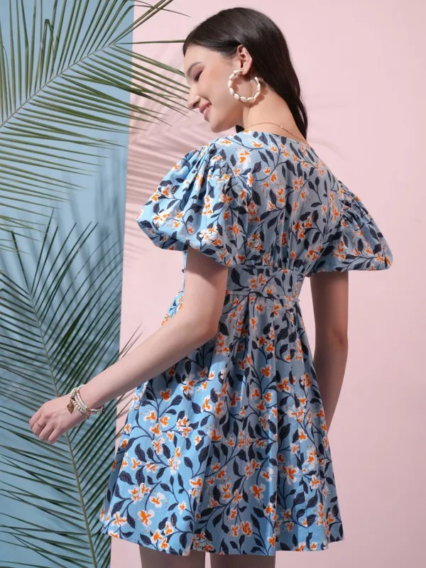  Tokyo Talkies Women Blue Printed Fit And Flare Dresses