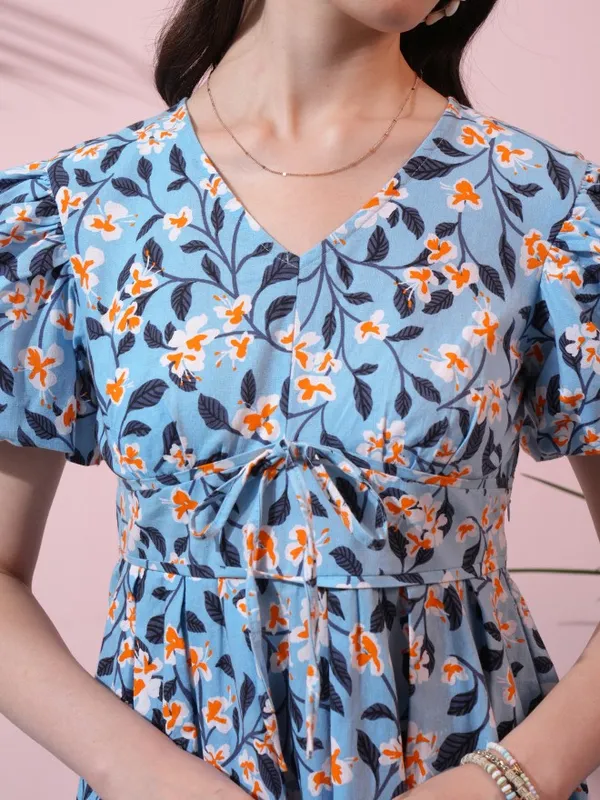  Tokyo Talkies Women Blue Printed Fit And Flare Dresses