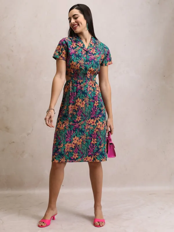  Tokyo Talkies Women Teal Printed A-Line Dresses
