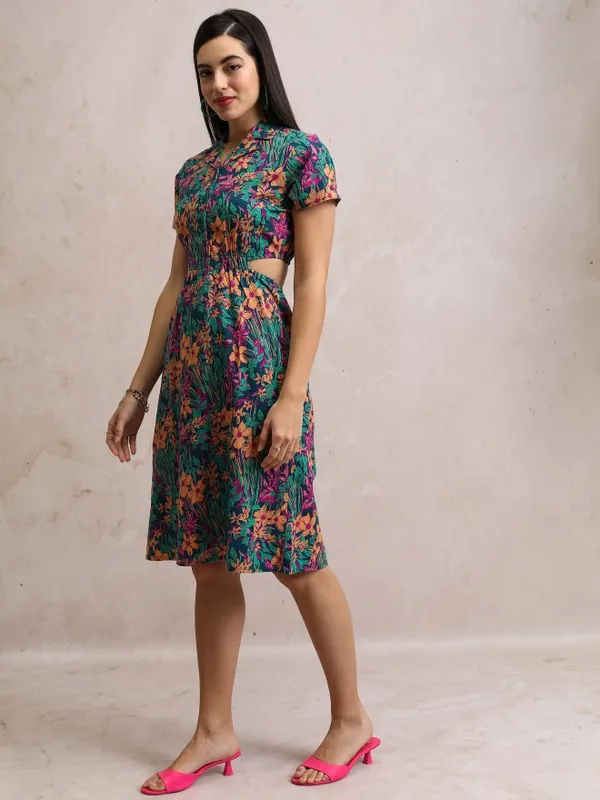  Tokyo Talkies Women Teal Printed A-Line Dresses