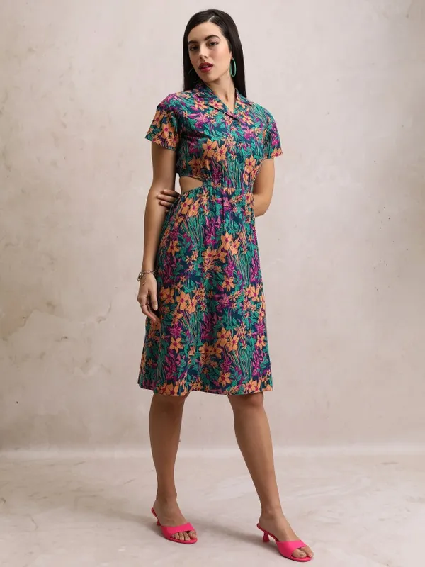 Tokyo Talkies Women Teal Printed A-Line Dresses