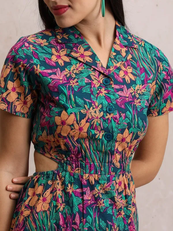  Tokyo Talkies Women Teal Printed A-Line Dresses