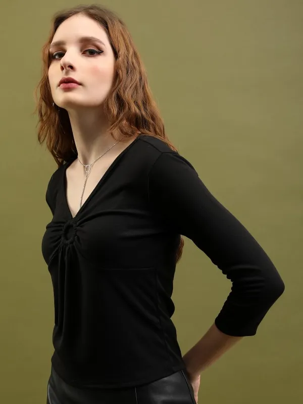  Tokyo Talkies Women Black Solid Fitted Tops