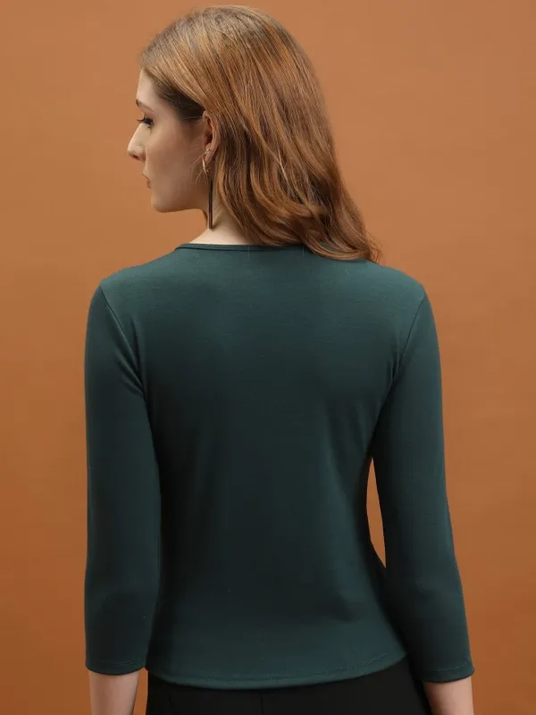 Tokyo Talkies Women Green Solid Fitted Top