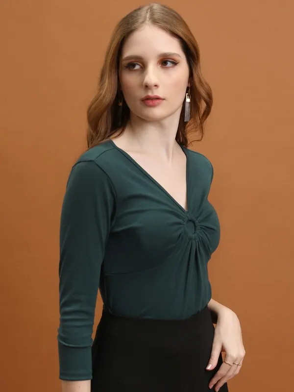 Tokyo Talkies Women Green Solid Fitted Top