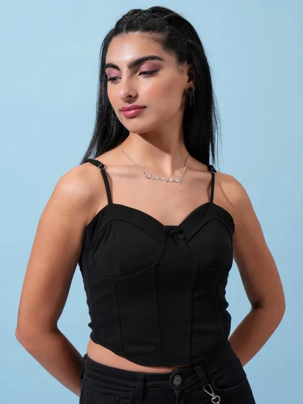  Tokyo Talkies Women Black Solid Fitted Tops