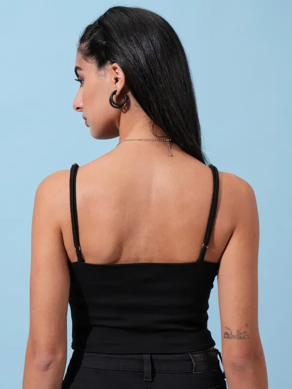 Tokyo Talkies Women Black Solid Fitted Tops