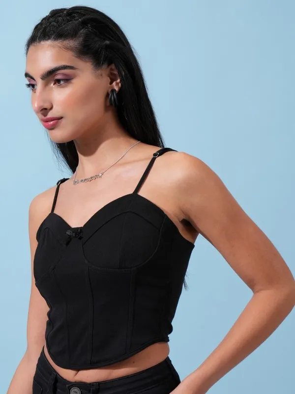  Tokyo Talkies Women Black Solid Fitted Tops