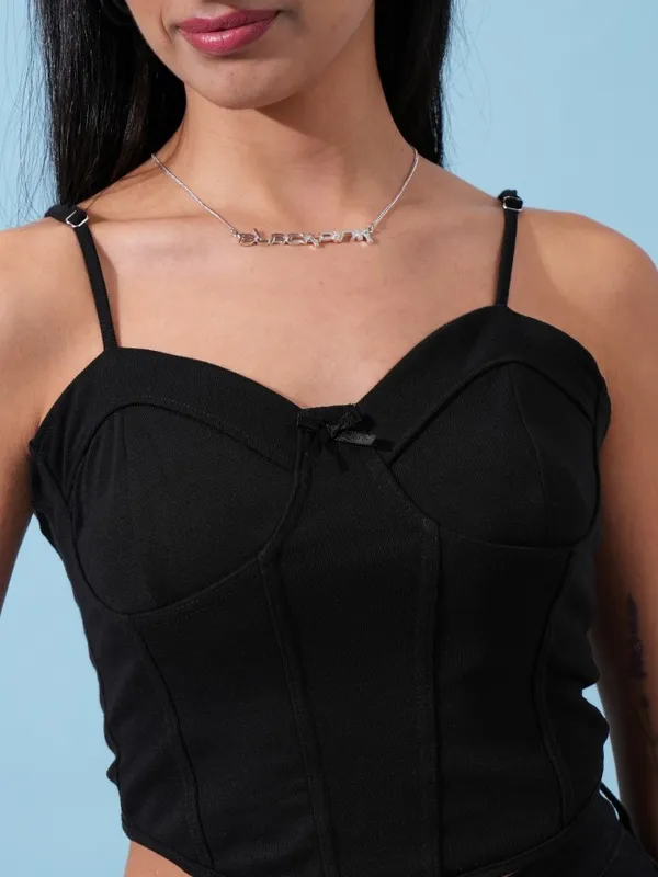  Tokyo Talkies Women Black Solid Fitted Tops