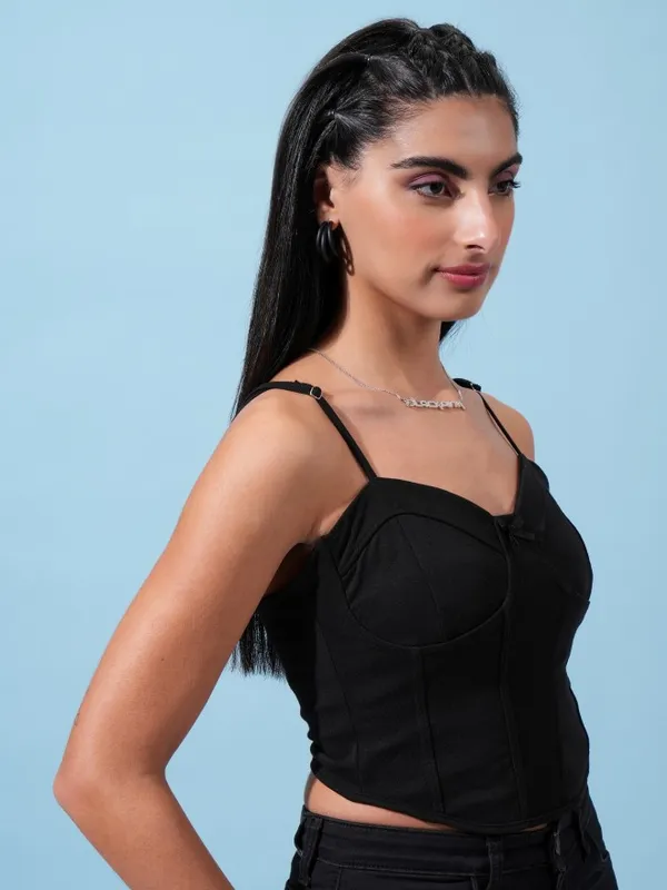  Tokyo Talkies Women Black Solid Fitted Tops
