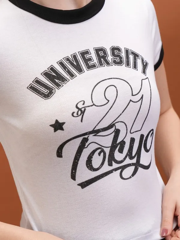  Tokyo Talkies Women White Printed Fitted Tops
