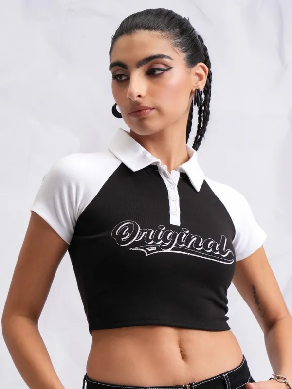  Tokyo Talkies Women Black Printed Fitted Tops
