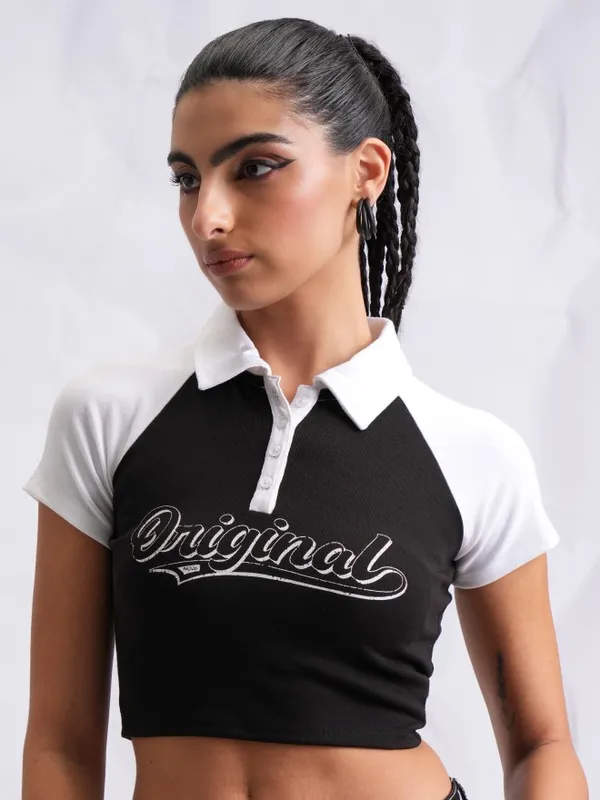  Tokyo Talkies Women Black Printed Fitted Tops