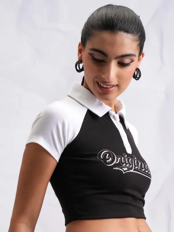  Tokyo Talkies Women Black Printed Fitted Tops