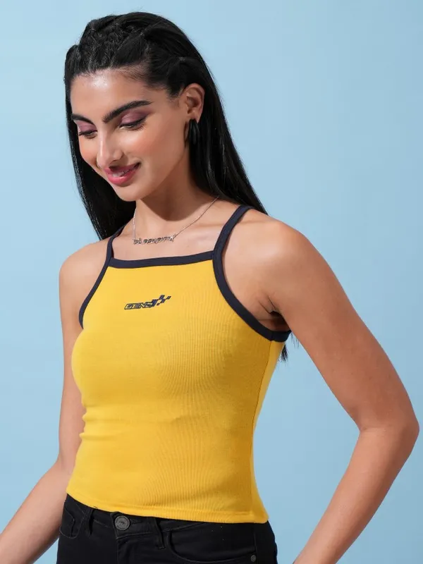  Tokyo Talkies Women Yellow Solid Fitted Tops