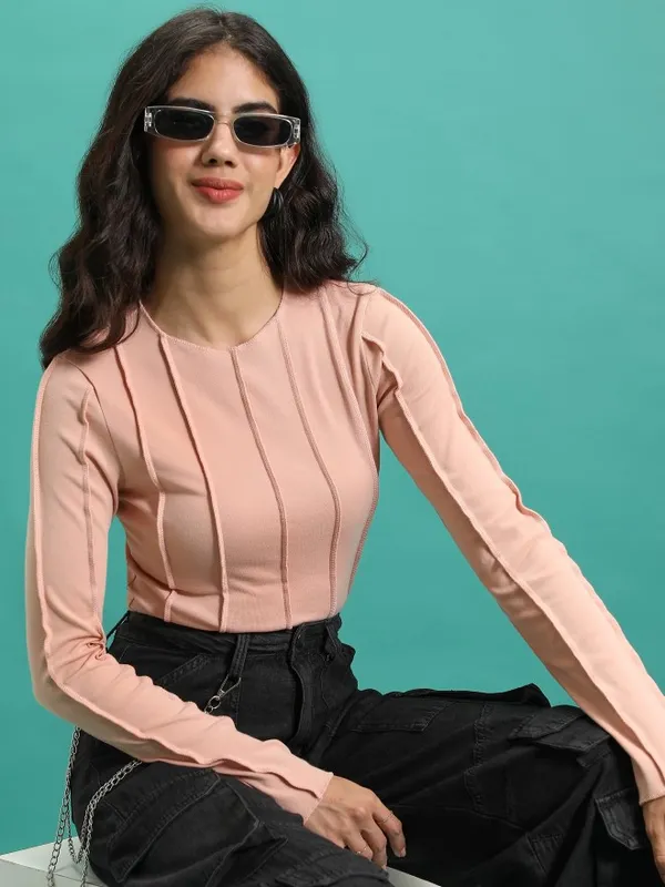  Tokyo Talkies Women Peach Solid Regular Tops