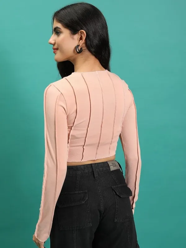  Tokyo Talkies Women Peach Solid Regular Tops