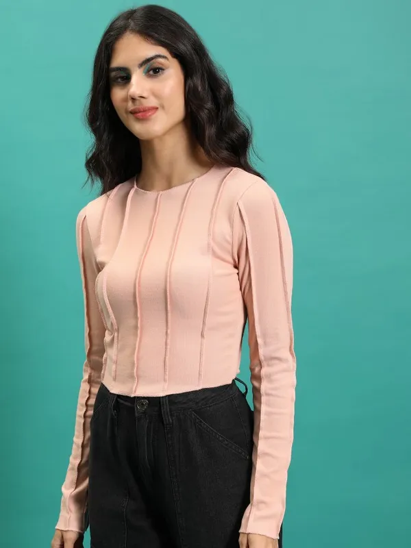  Tokyo Talkies Women Peach Solid Regular Tops