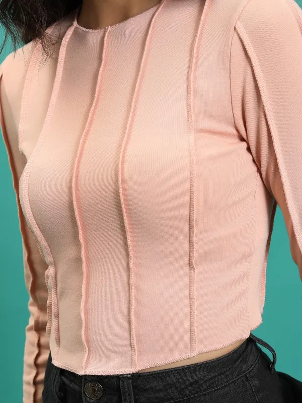  Tokyo Talkies Women Peach Solid Regular Tops