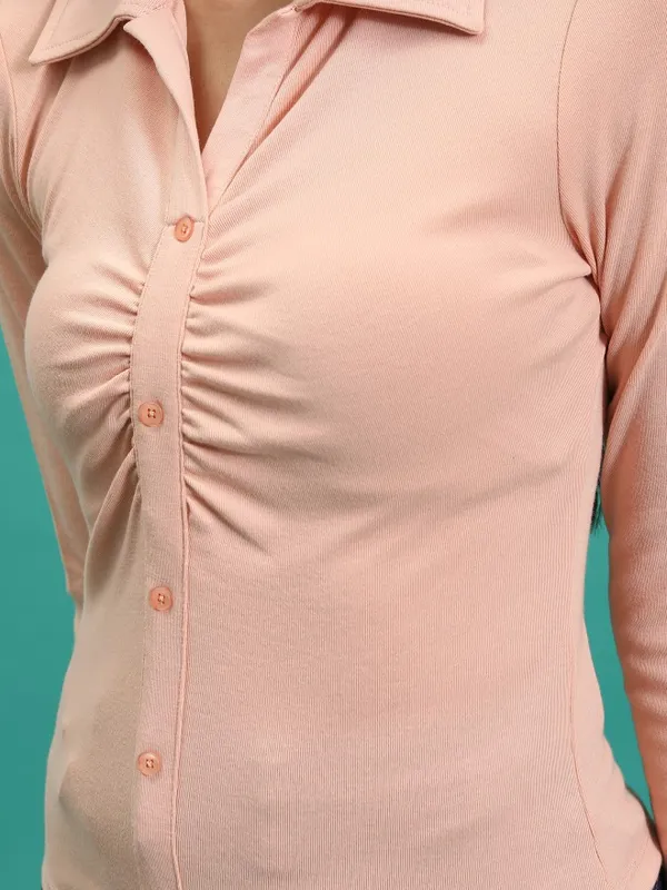 Solid Shirt Style Top