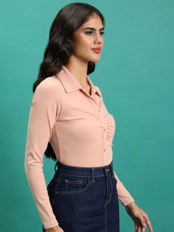 Solid Shirt Style Top
