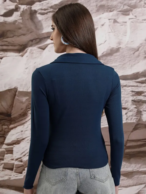  Tokyo Talkies Women Blue Solid Shirt Style Tops