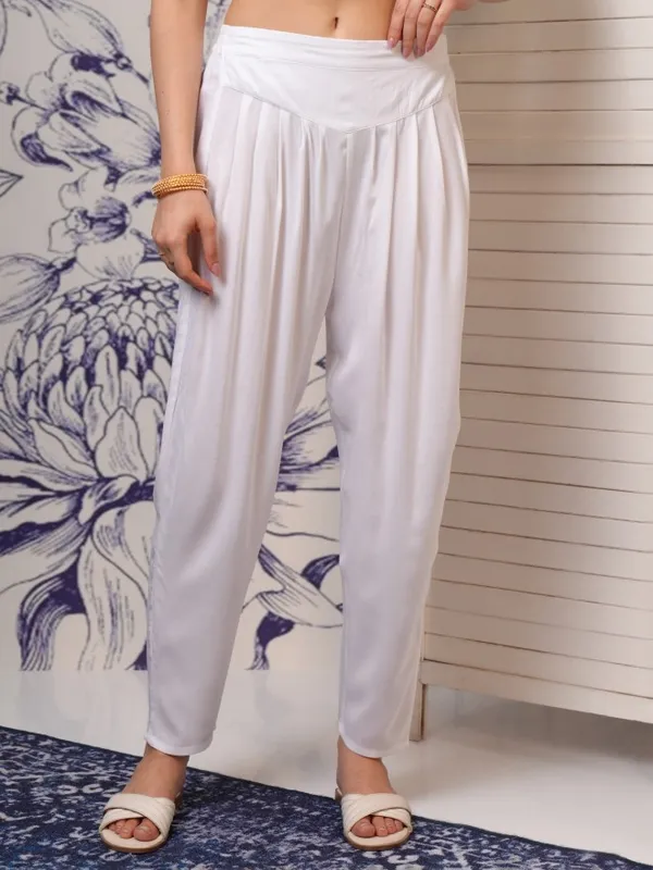 Vishudh Women White Elasticated Ankle Length Dhoti Pants